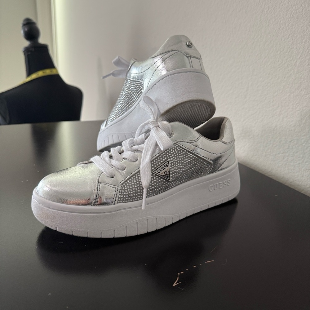 Guess Metallic Silver Sneakers with White Soles - Picture 4 of 6